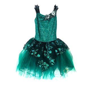 Weissman Green Leo Attached Green & Black Tutu Sequenced Dance Costume Women M